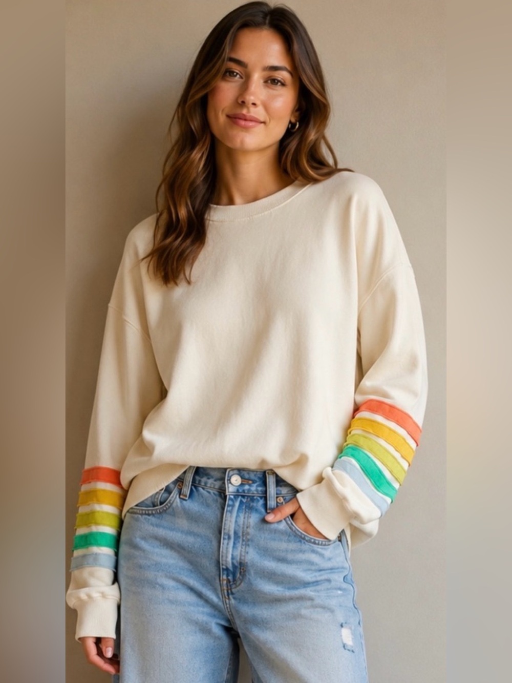 By Together Stripe Sleeve Sweatshirt in 100% Cotton - Oversized